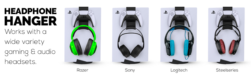 PS5 console hanger controller and headphones