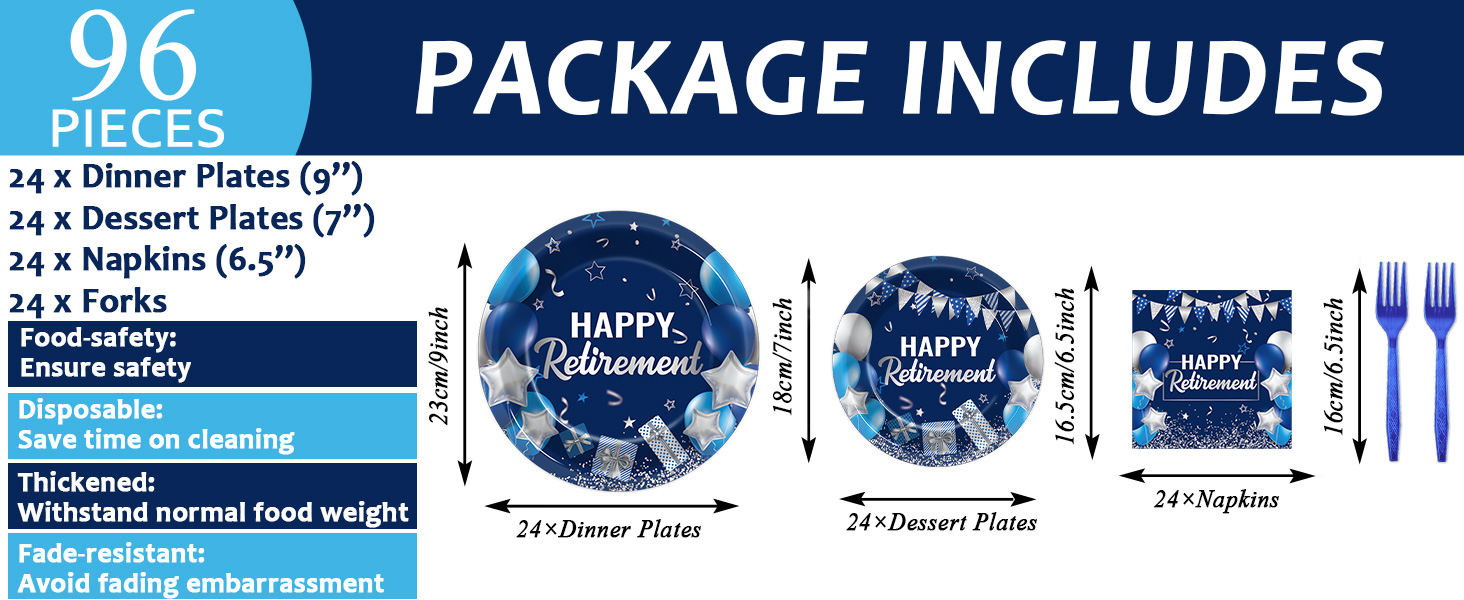 gisgfim 96 Pcs Retirement Party Plates and Napkins Party Supplies