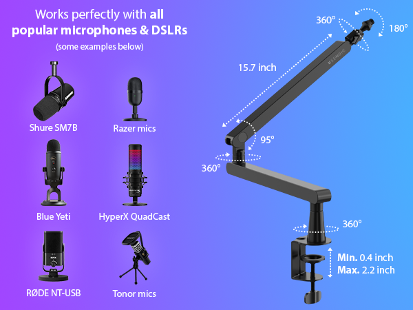 Sensic SA-30 LP Microphone stand for gaming room Elgato Wave Rode PSA1 NT1A Razer Seiren Mini