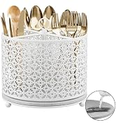 360° Rotating Kitchen Utensil Holder - Fast-Drying Utensils Caddy - 4 Compartment Flatware Silver...