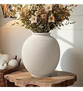 White & Round Ceramic Vase Home Decor, Large Farmhouse Table Vases Rustic Living Room Entrway Kit...