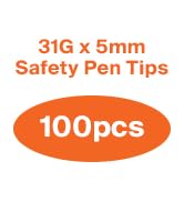GLUCO-CARE Safety Pen Tips 31G x 5mm (3/16''), Universal Fit, Comfort Design, 100/bx
