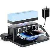 Wireless Charger,6 in 1 Wireless Charging Station with Digital Alarm Clock,Night Light,18W Fast C...