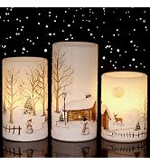 Eldnacele Snowman Christmas Deco Flameless Flickering Candles with Automatical Daily Cycle Timer,...