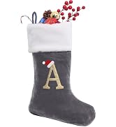 20 Inches Monogram Christmas Stockings with Letters, Large Super Soft Christmas Stockings Grey Ve...