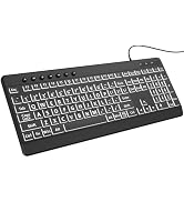 EDJO Large Print Backlit Wired Keyboard, Light Up USB Keyboard with 7-Colors Backlight, Oversize ...