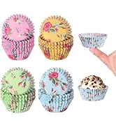 SKIDEC Floral Mini Cupcake Liners 400 Count Colorful Paper Baking Cups Food Grade Disposable Cupc...