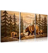 Frimeeme Framed Rustic Cabin Decor Bear Wall Art,Rustic Forest Bear Wall Art Woodland Theme Decor...