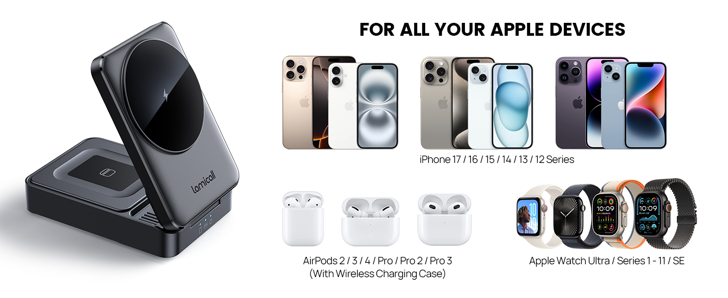 3 in 1 magsafe wireless charging station apple magnetic travel compact foldable watch airpods