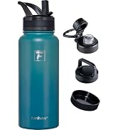 Fanhaw 32 oz Stainless Steel Insulated Water Bottle with 3 Lids (Straw, Spout and Carabiner Lid) ...