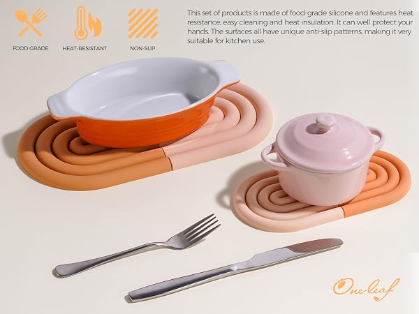 Silicone Hot Pot Holder, Reusable Heat Resistant Trivet Mats - Pink&Orange Non-Slip Pad