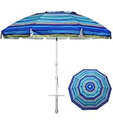 AMMSUN 8 Feet Large Beach Umbrella with Sand Anchor Heavy Duty High Wind Portable Outdoor Umbrell...