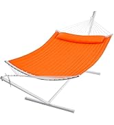 SUPERJARE Hammock with Stand, 2 Person Heavy Duty Hammock with Padded Cotton, Detachable Pillow &...