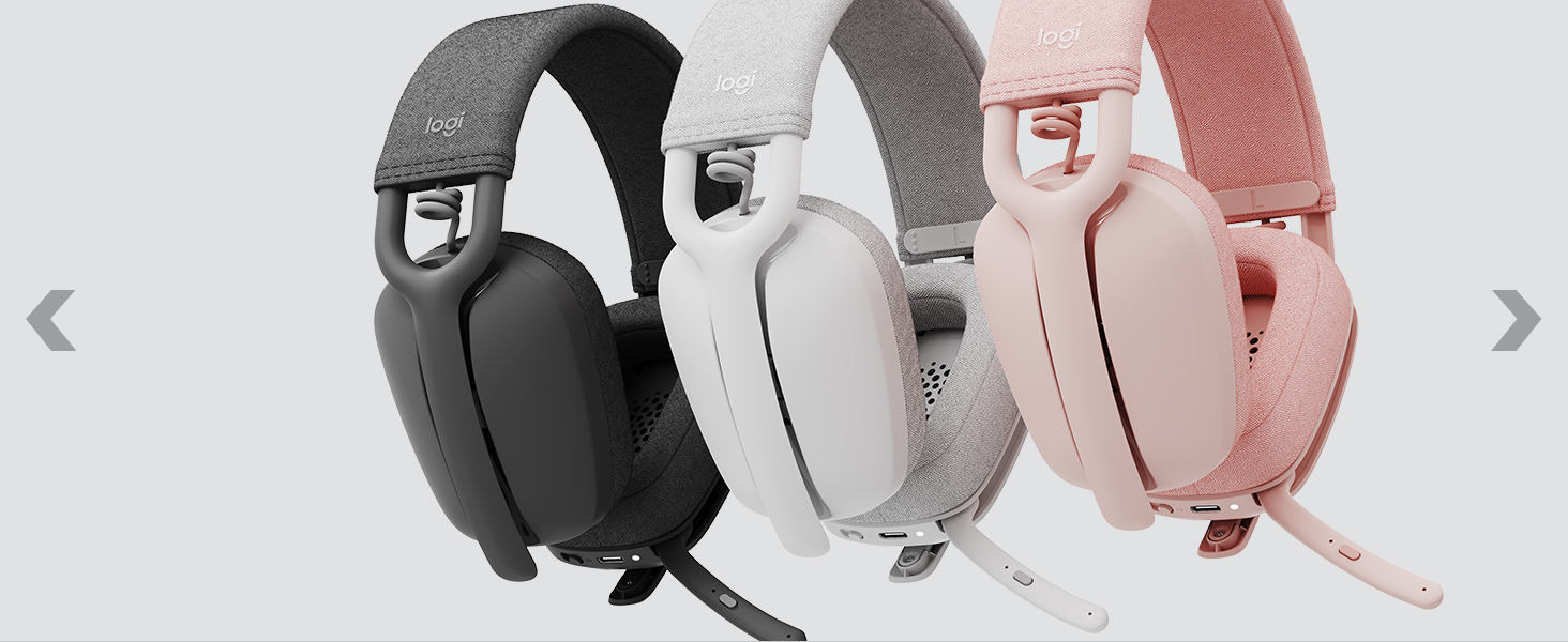 angle image of zone vibe 100 wireless headset in graphite, white and rose color