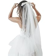 YAEISM 2 Tier Bow Veil Elegant White Veil with Bow Double Layers Tulle Bowknot Fingertip Bridal V...