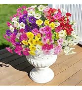 Roberly 12 Bundles Artificial Flowers for Outdoors, Fake Flowers Silk Morning Glory with Eucalypt...