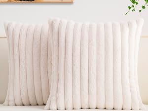 Striped Neutral Couch Euro Pillow Covers with Velvet Back for Sofa, Bed, Living Room Home Decor,