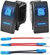 Anina 2PCS Rocker Switches 5Pin SPST 20A/12V 10A/24V ON/Off with 2 Set Jumper Wires, Dual Blue LE...