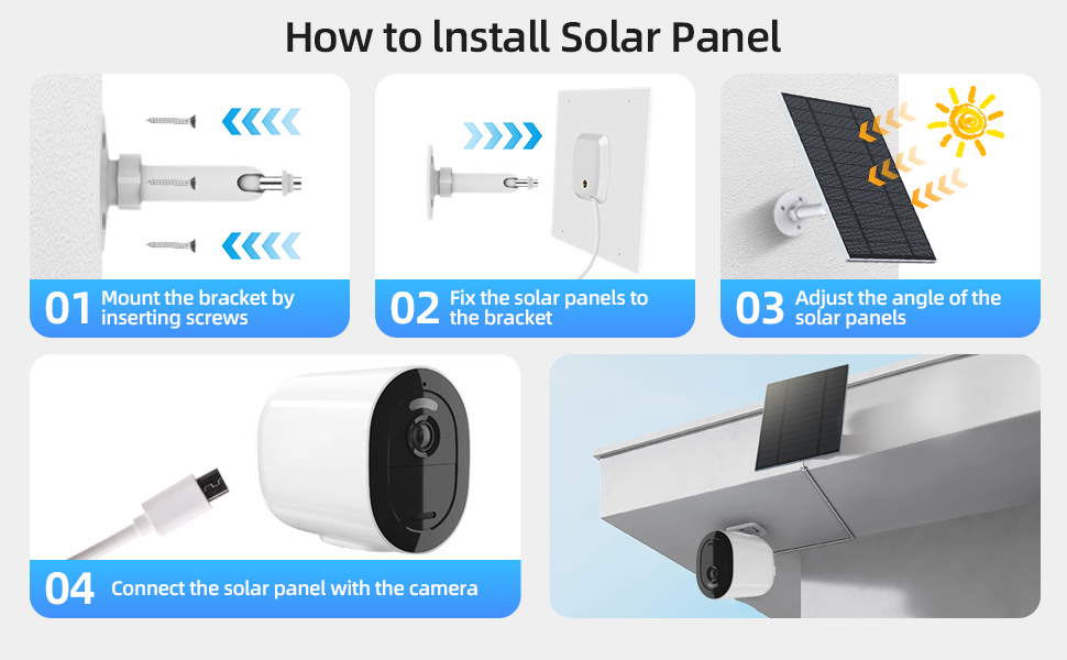 5W USB C Solar Panel for Security Camera DC 5V IP66 Waterproof Type-C Outdoor Panels