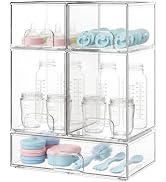 Yecaye Bottle Organizer for Countertop, 5 Pack Stackable Storage Drawers | Erasable Labels & Mark...