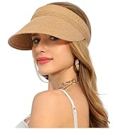 LA CARRIE Wide Brim Straw Visor for Women Sun Hat UV Protection Packable Beach Cap for Summer UPF...