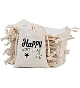 gobyhumm Happy Birthday 10 Premium Organic Muslin Drawstring Bags 4x6 - Happy Birthday Gift Bag K...
