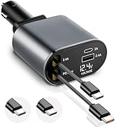 EcoNour Super Fast 4-in-1 Retractable Dual C Type Car Charger | PD30W Charger for Multiple Device...