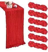 6 Pack Christmas Table Runner Red Cheesecloth 35x120 Inch Gauze Rustic Boho Table Runner 10FT Che...