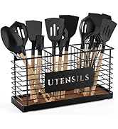 THYGIFTREE Utensil Holder for Kitchen Counter Large Black Metal Cooking Utensil Organizer 3 Compa...