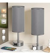 Fenmzee Dark Grey Bedside Table Lamps Set of 2-3 Color Temperatures Pull Chain Lamp with AC Outle...