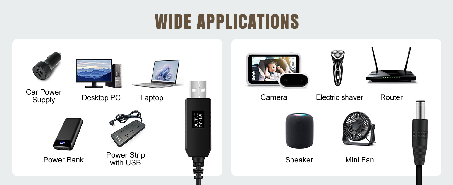 USB 5V to DC 12V voltage step-up converter cable
