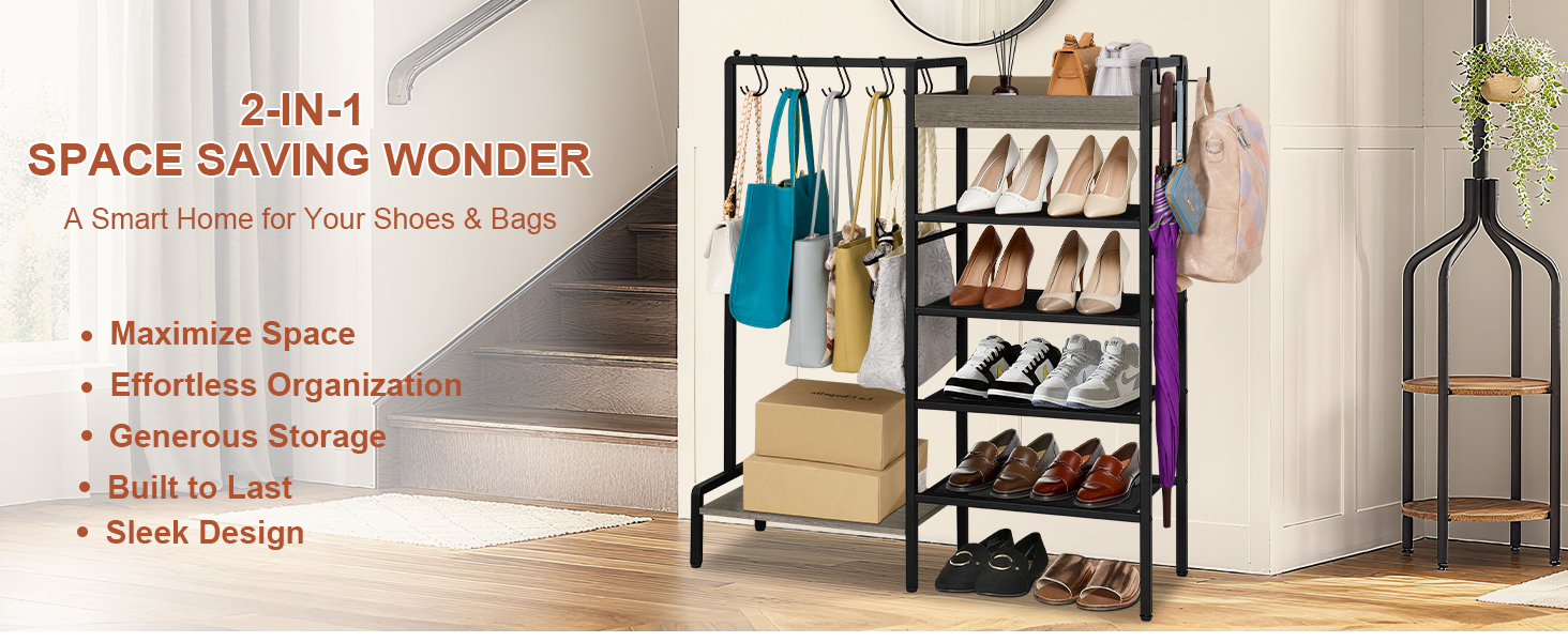 2-in-1 Shoe Rack with Bag Organizer