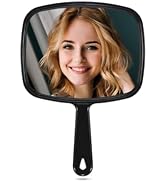 MIRRORNOVA 10.3"L x 7.4"W Hand Mirror, Black Barber Hairdressing Handheld Mirror with Handle for ...