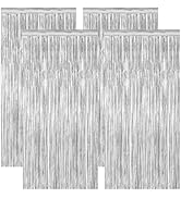 ZATAYE 4 Pack Party Decorations, 3.28 FT x 7.05 FT Silver Backdrop, Metallic Photo Booth Props Si...