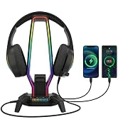 MARVO RGB Headphone Stand Data Transmission, 9 Lights Mode Headset Holder with 1 USB-C & 3 USB Po...