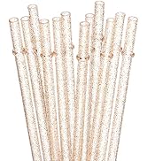 Dakoufish 12 Piece 11 Inch Reusable Straws Gold Glitter Plastic Drinking Straw Plus one Cleaning ...