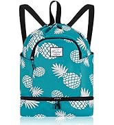 KAMO Drawstring Backpack Bag - Sport Swimming Yoga Backpack with Shoe Compartment, Two Water Bott...