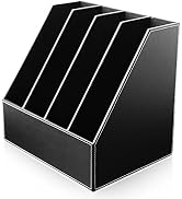 KINGFOM 4-Slot Wood Leather Document Files Holder Rack Stand Desk Files Organizer Papers Collecti...