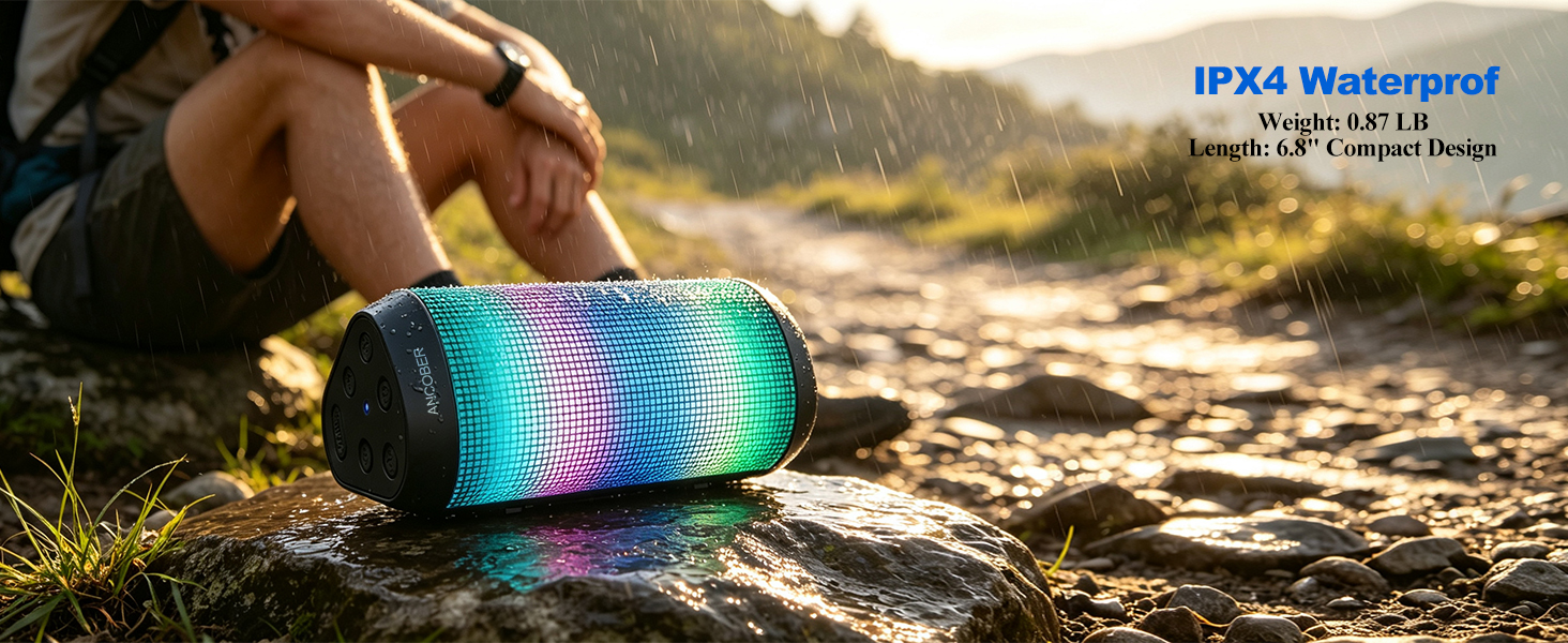 Compact Bluetooth Speaker (6.8"H×2.25"W×2.53"D and weighing 0.87 lb) with IPX4 Water Resistance