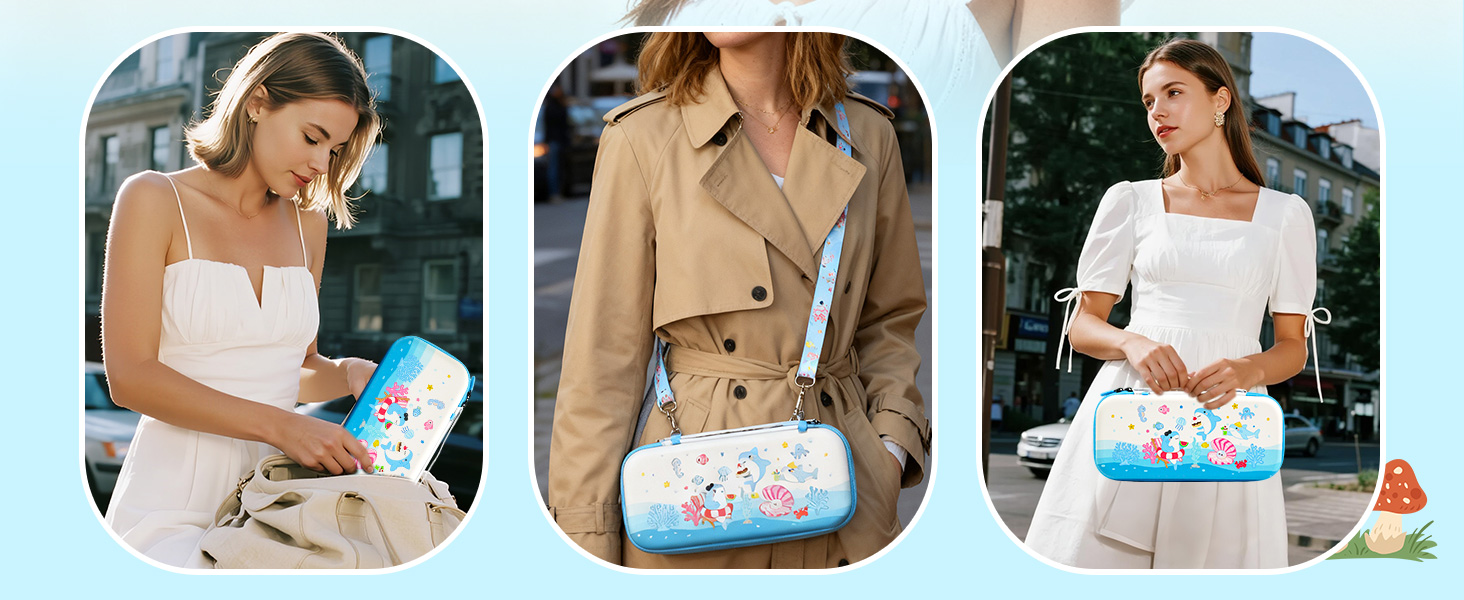 Cute Switch 2 Carrying Case, Switch2 Shark Travel Carry Case with Shoulder Strap