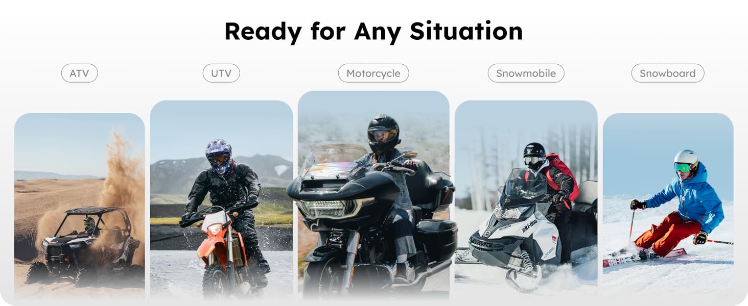 Text reads 'Ready for Any Situation.' Series of winter sports action shots showing people in snow, including skiing and emergency scenarios.