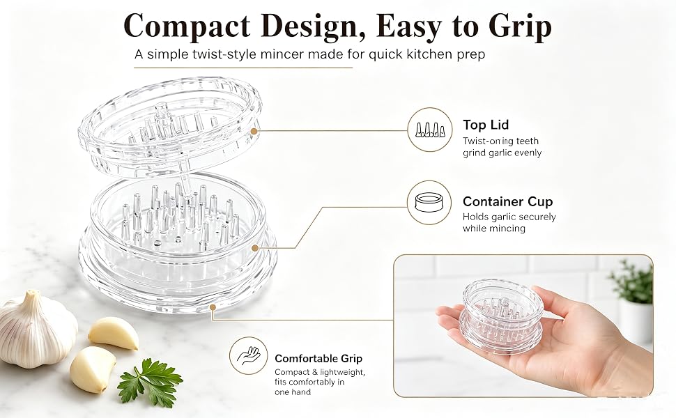 compact design,easy to grip.Compact and lightweight design fits easily in kitchen drawers
