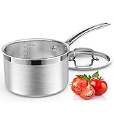 Glendaveny Tri-Ply Stainless Steel Sauce Pan with Lid, 3-Quart Saucepan Sauce Pot Multipurpose Us...