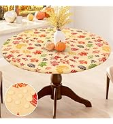Smiry Leaves Round Tablecloth, Waterproof Elastic Fitted Table Covers for 36