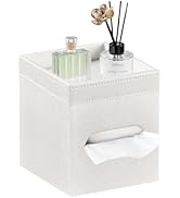 Tissue Box Cover Square, PU Leather Tissue Cube Box Holder with Storage Valet Tray, Decorative Ti...