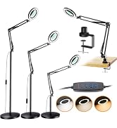 5X Magnifying Glass with Light and Stand, 3-in-1 Magnifying Floor Lamp Adjustable Swing Arm Stepl...
