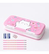 Ristpal Pencil Case with Rule, Cute Cartoon Pen Box Organizer Stationery with Sharpener, School S...