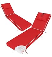 Outdoor Lounge Chair Cushions Set of 2, Pool Chaise Cushion with Pillow,Ties,Removable Cover, Wat...