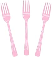SietDESEO 25 PCS Light Pink Plastic Forks Baby Pink Forks Disposable Utensils Heavy Duty Disposab...