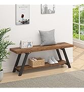 LVB Wood Bench, Industrial Storage Entryway Indoor Bench for Bedroom Hallway Living Room, Rustic ...
